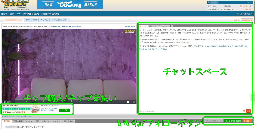 【極エロチャット】Chaturbateの遊び方・楽しみ方を解説　Chaturbate_UI