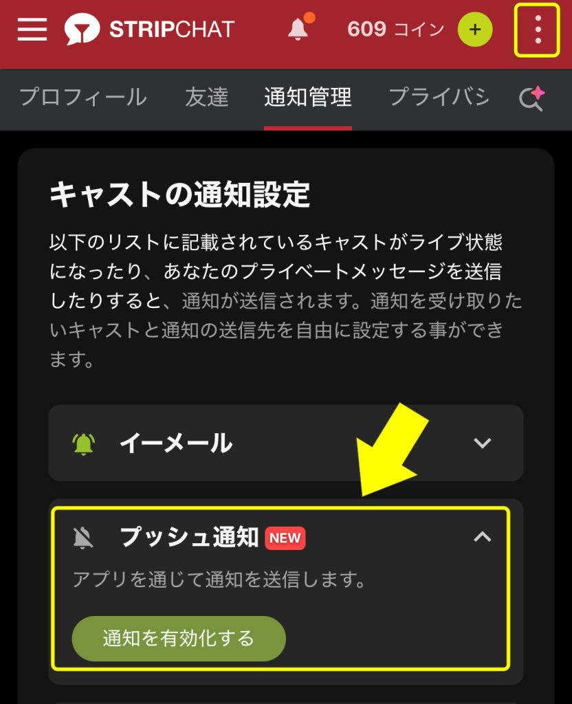 stripchatのアプリは安全？スマホ設定手順やメリデメも紹介　通知設定手順01